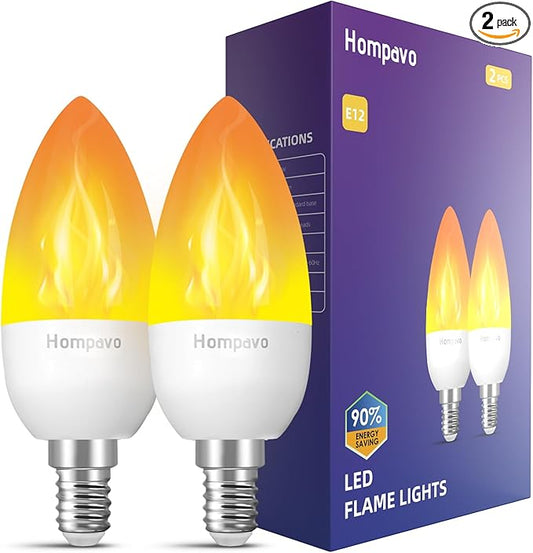 Hompavo 【Upgraded】 LED Flame Light Bulbs, 3 Modes Flickering Light Bulbs, E12 Chandelier Base Candle Fire Light Bulb for Halloween, Christmas, Party, Porch, Indoor & Outdoor Home Decoration - 2 Pack-VerdiqueGarden