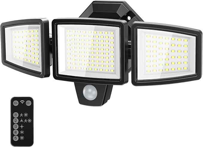 65W LED Flood Lights Outdoor, 6500LM, Waterproof, 6500K Motion Sensor Flood Lights Outdoor with Adjustable 3 Head Detected Floodlight for Outside Entryway Garage, Yard, Porch-VerdiqueGarden