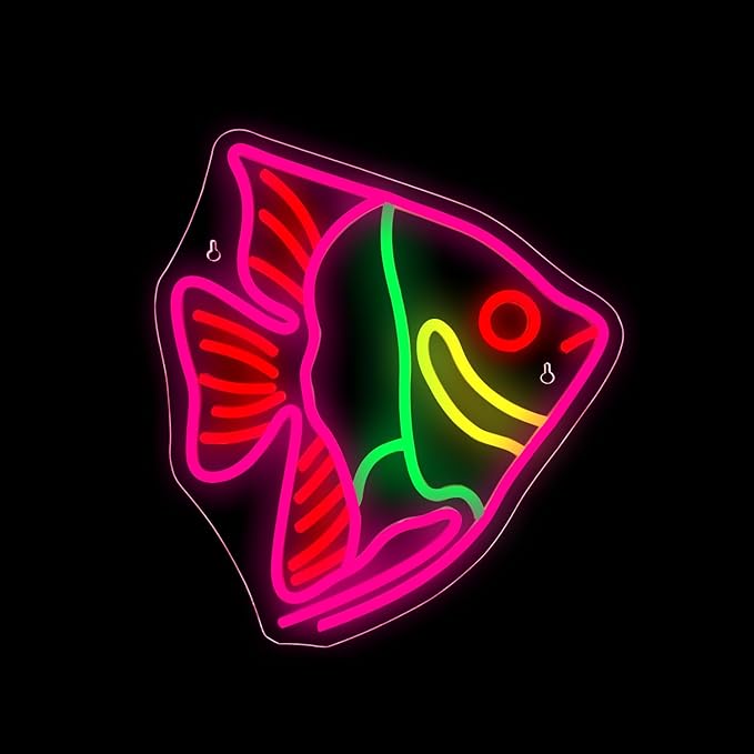 Fish Neon Sign Colorful Fat Headed Fish Neon Light Dimmable LED Neon Light for Wall Decor USB Powered Animal Light Up Sign for Bedroom Ocean Museum Boys And Girls Gifts-VerdiqueGarden