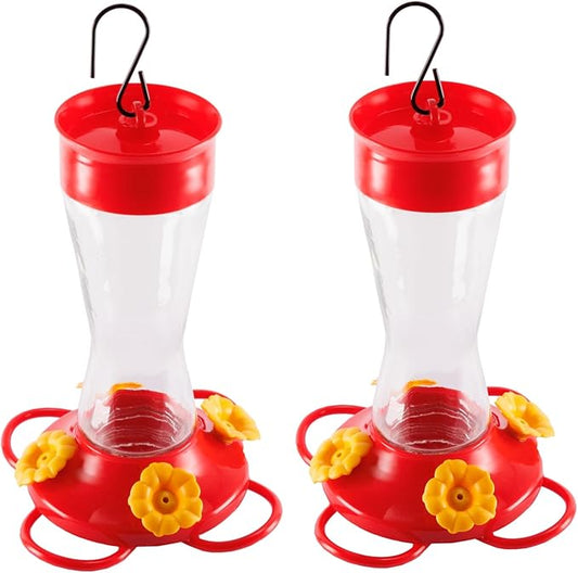 Nature's Rhythm Bird Feeder 4 bee Guard Plastic Yellow Flowers Feeding Port 8oz Glass Pinch Waist Hummingbird Feeder (2Pcs)-VerdiqueGarden