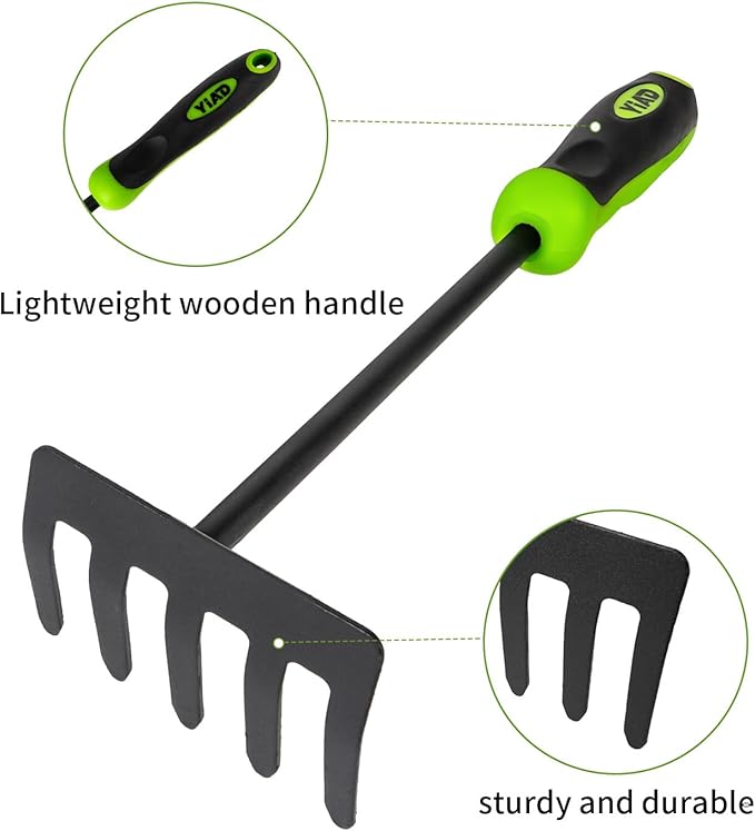 Hoe Garden Tool Set, 3 Piece Handheld Gardening Tools includs Garden Hoe and Cultivator Combo, Mini Hand Rake and Garden Trowel Outdoor Heavy Duty Garden Tools for Weeding or Digging-VerdiqueGarden
