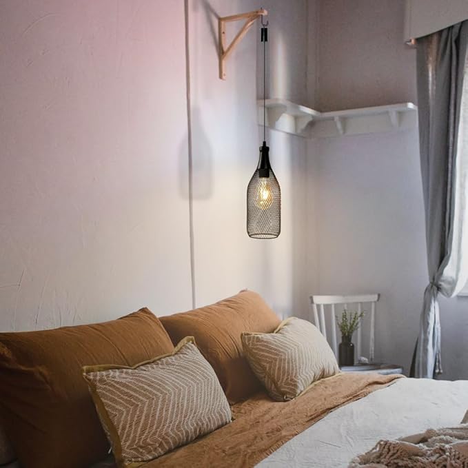 JHY DESIGN Hanging Lamp Black Battery Powered Decorative Pendant Lamp Metal Cage Battery Lamp with 6 Hours Timer for Bar Bedroom Garden Parties Patio Indoor Outdoor Living Room(Wine Bottle Shaped)-VerdiqueGarden