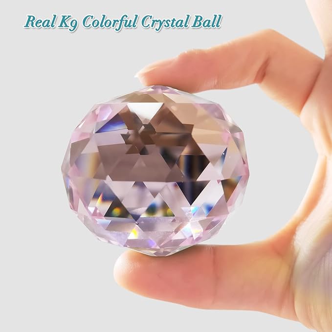 FONMY Gazing Ball Spiral Tail -Decorative Wind Spinner Sun Catcher Rainbow Maker 11 inch Tail and 2 inch Pink Crystal Orb. Indoor Outdoor Garden Decoration -13 inch Height-VerdiqueGarden