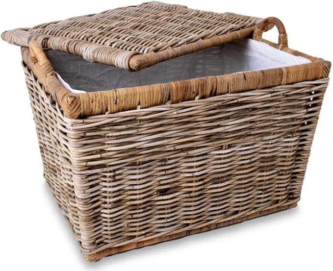 The Basket Lady Lift-Off Lid Wicker Storage Basket, Large, 24.5 in L x 18 in W x 17.5 in H, Serene Grey…-VerdiqueGarden