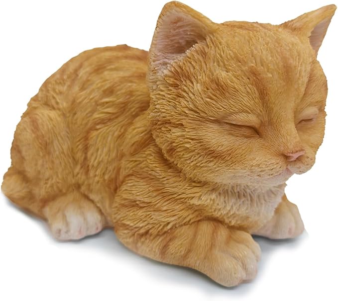 Sleeping Orange Tabby Cat Garden Statue Decor, Resin Realistic Sculptures Gift for Cat Lovers, Pet Memorial Stones for Loss of Pet, Kitty Figurine Art Decoration for Gardens, Patios and Lawns-VerdiqueGarden
