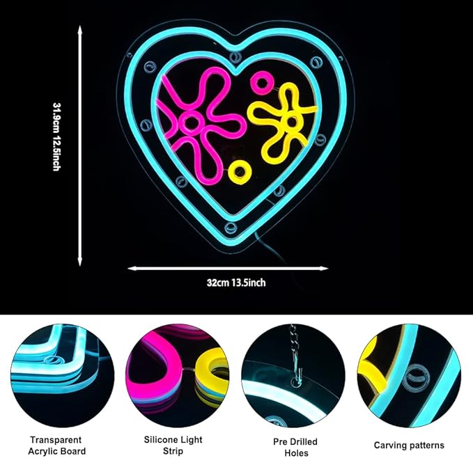 Cartoon Sea Wolrd Neon Lights Ocean World Porthole Neon Signs Heart Shaped Porthole Neon Light Up Sign Led Ocean Neon Sign for Bedroom Birthday Gifts for Kids USB Powered,Size13.5 * 12.5inch(JWD026)-VerdiqueGarden