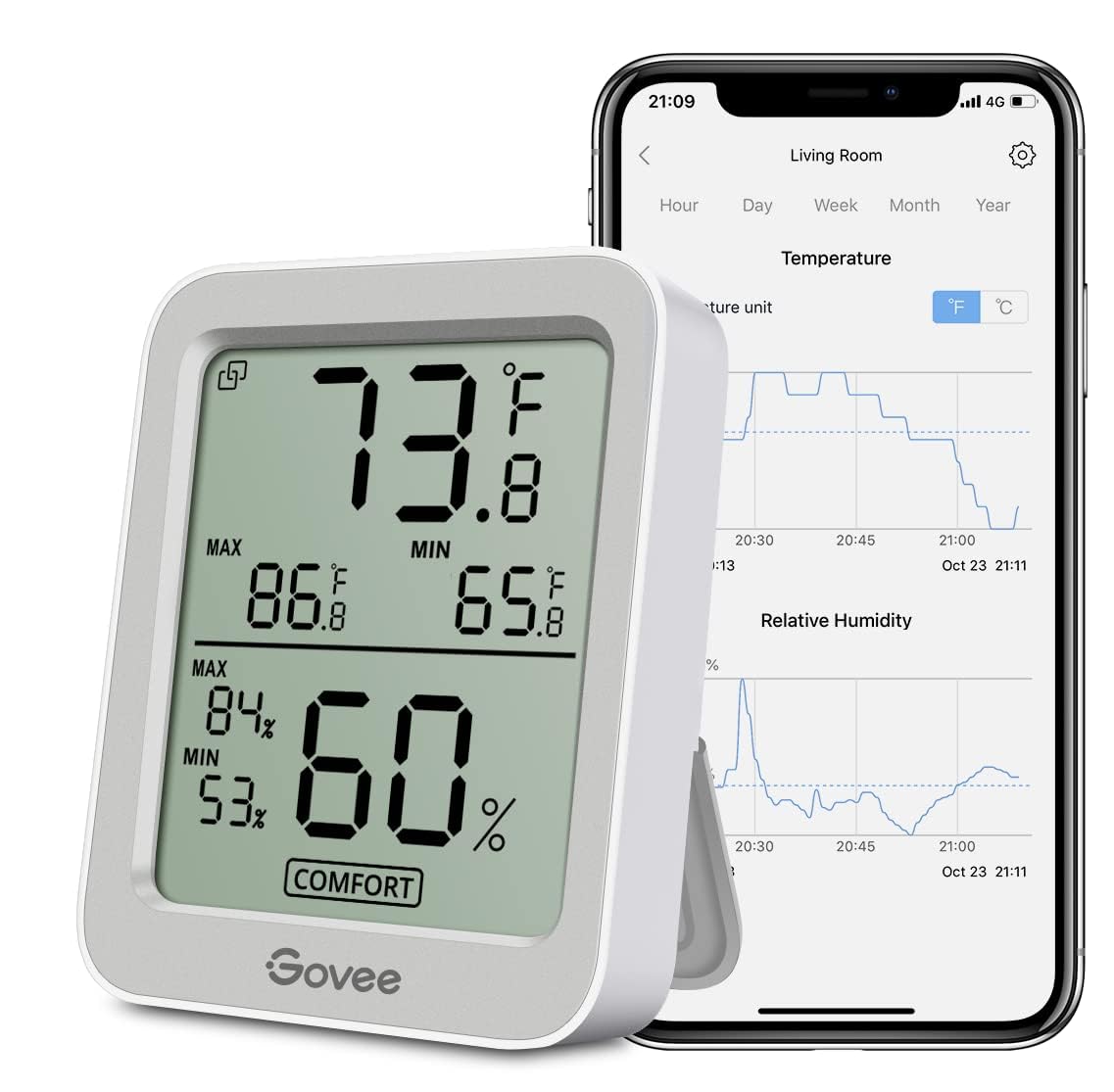 Govee Bluetooth Digital Hygrometer Indoor Thermometer, Room Humidity and Temperature Sensor Gauge with Remote App Monitoring, Large LCD Display, Notification Alerts, 2 Years Data Storage Export, Grey-VerdiqueGarden