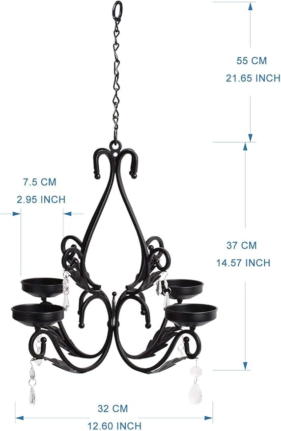 3 in 1 Lighting Chandelier with 4pcs Battery Operated Led Candle with Remote, Table Centerpiece for Indoor or Outdoor Gazebo, Patio Decoration, Black-VerdiqueGarden
