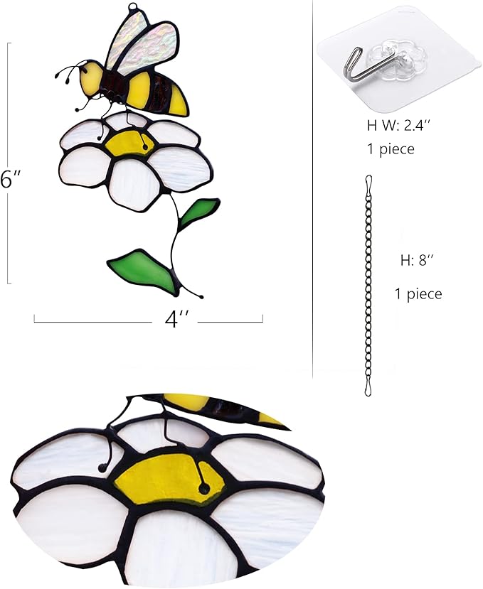 Bee Suncatcher Flower Stained Glass Window Hangings, Bee Decor Party Birthday Bee Gifts for Women,Bee Lovers, Housewarming Gifts.-VerdiqueGarden