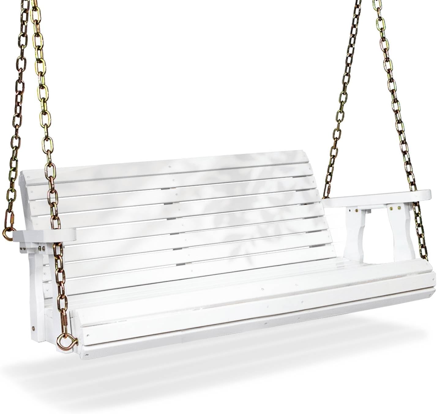 VINGLI Upgraded Patio Wooden Porch Swing for Courtyard & Garden, Heavy Duty 880 LBS Swing Chair Bench with Hanging Chains for Outdoors (White, 4 FT)-VerdiqueGarden