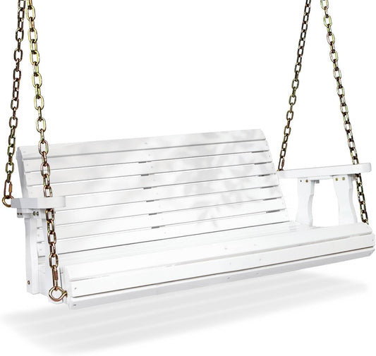 VINGLI Upgraded Patio Wooden Porch Swing for Courtyard & Garden, Heavy Duty 880 LBS Swing Chair Bench with Hanging Chains for Outdoors (White, 4 FT)-VerdiqueGarden