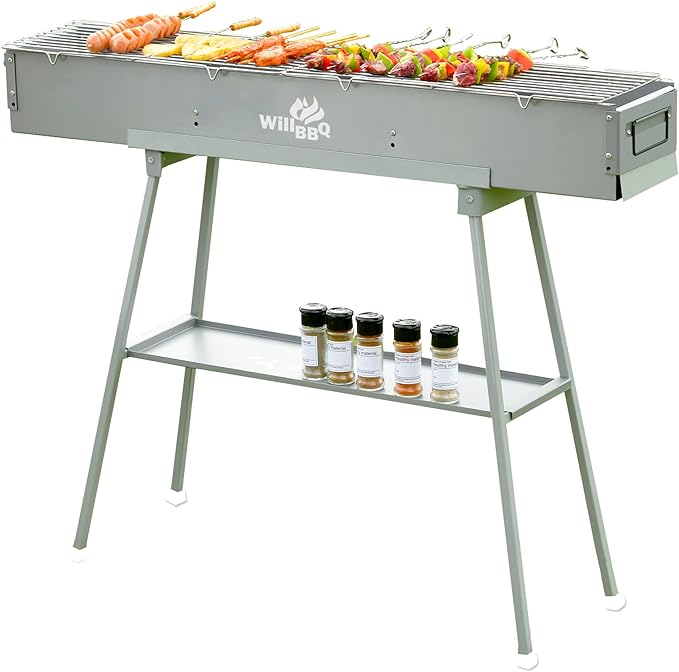 Charcoal Grills Commercial Quality Portable Multiple Size Hibachi BBQ Lamb Skewer Folded Camping Barbecue Grill for Garden Backyard Party Picnic Travel Outdoor Cooking Use(39.4x7.1x5.1 inch)-VerdiqueGarden