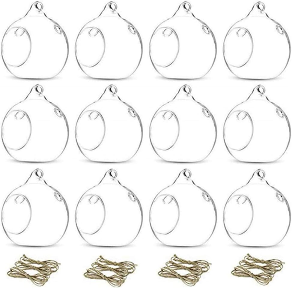 12 Pcs 3.15"/ 8cm Hanging Glass Tealight Holder Globe Plant Terrariums Glass Orbs Air Plants Tea Light Candle Holders Home Decor Indoor Outdoor Garden (with 2 Holes, 9 Pcs + 3 Pcs)-VerdiqueGarden