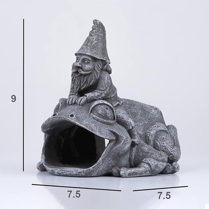 Gutter Downspout Extension - Downspout Splash Block - Downspout Diverter Garden Statue (Gutter in The Form of Funny Gnome on a Frog)-VerdiqueGarden
