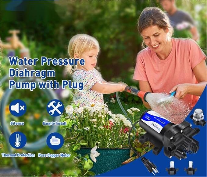 Water Pressure Booster Pump 110v Diapphragm Pump Inline Water Pump 75psi 5.5 GPM Self Priming RV Water Pump for Kitchen, Bathroom, RV, Marine Yacht, Caravan, Garden-VerdiqueGarden