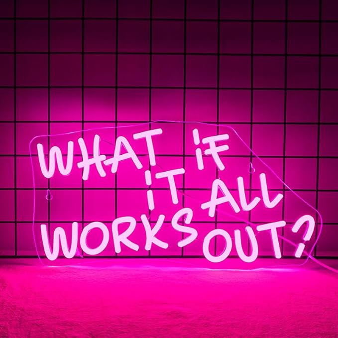 WLHOPE What If It All Works Out Neon Sign Pink Neon Signs for Wall Decor Dimmable Neon Lights LED Sign for Bedroom,Living Room,Bar,Party,Christmas,Birthday Gift-VerdiqueGarden