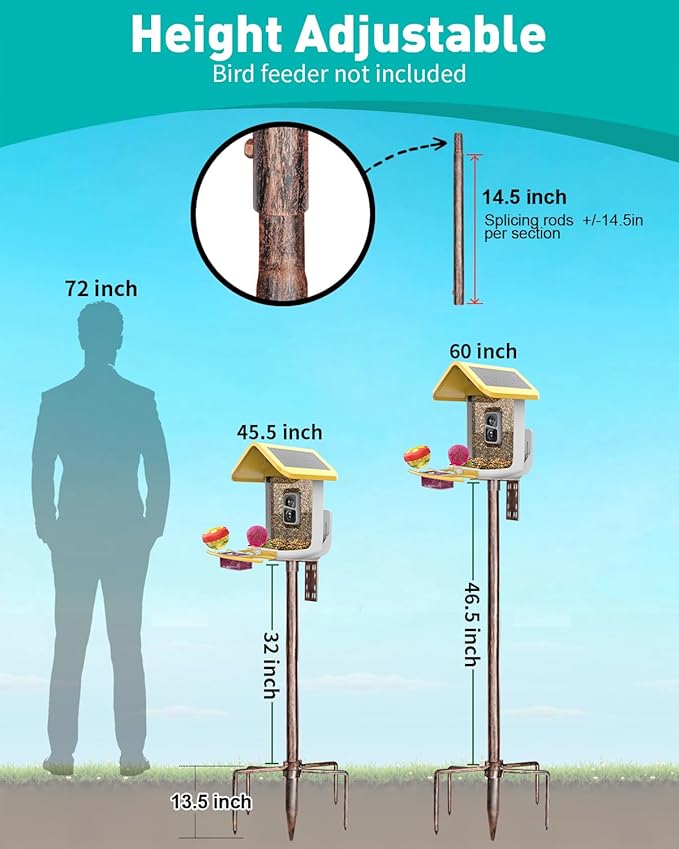 Bird Feeder Pole – 60 Inch Height Bird House Pole with 1-Inch Dia Heavy Duty for Birdfeeders, Feeding Stand with Mount Kit for Outdoor, Slip-Fit Connection, Copper Brushed-VerdiqueGarden