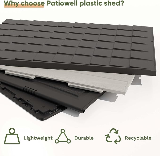 Patiowell 8 x 6 FT Plastic Outdoor Storage Shed with Floor, Resin Shed with Window and Lockable Door for Garden, Backyard, Tool Storage Use, Easy to Install in Beige (Kick-it Shed)-VerdiqueGarden