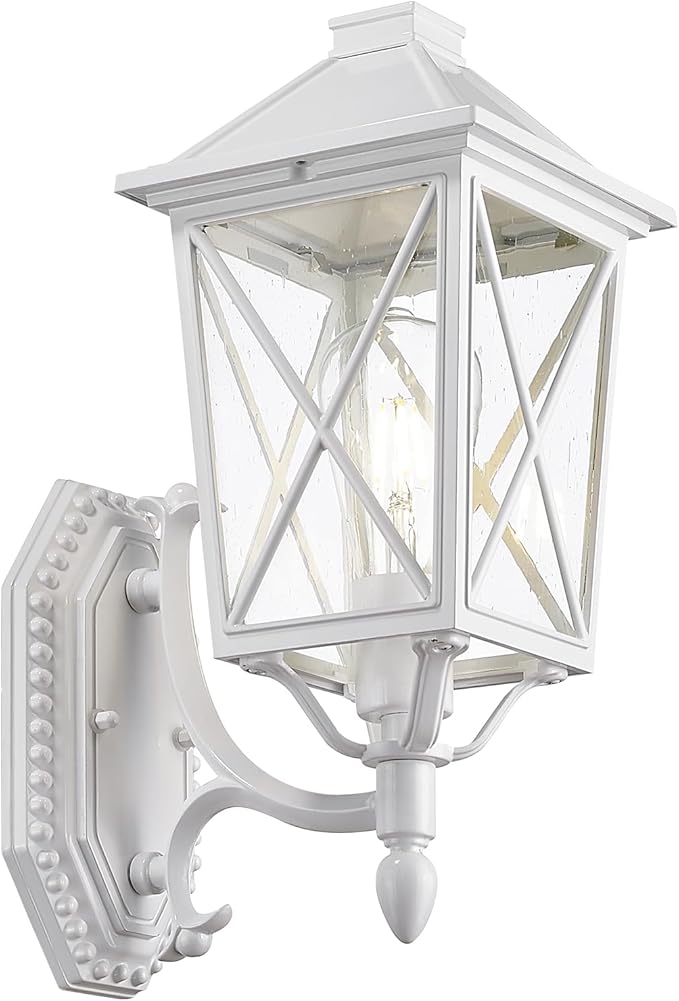 Darkaway Outdoor Wall Light Fixture,Outside Porch Lights Wall Mounted Seeded Glass Exterior Waterproof Lantern Modern E26 Socket Wall Sconce Lighting for Front Door Yard Patio-VerdiqueGarden