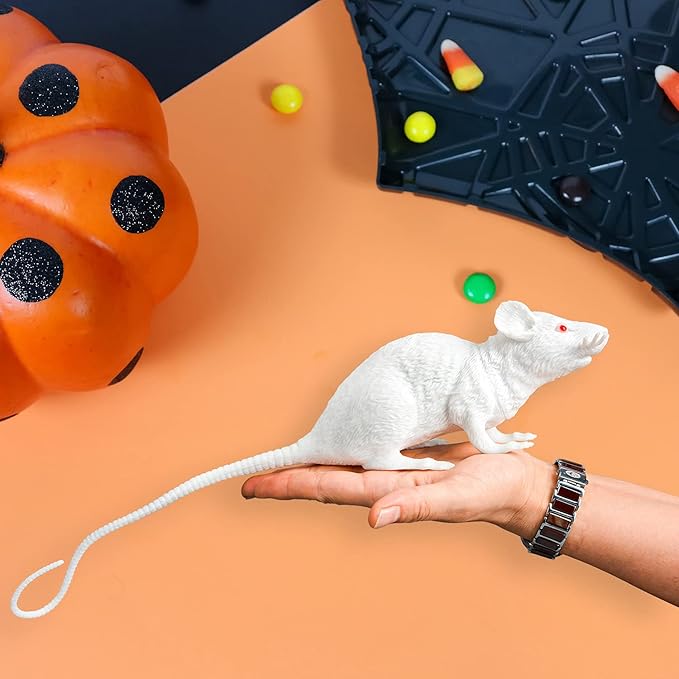 XONOR Halloween DÃcor Set of 3 Realistic Looking Spooky Mice Rats, Super Large Plastic Mouce for Best Halloween Decoration, 3 Colors (White & Black & Grey)-VerdiqueGarden