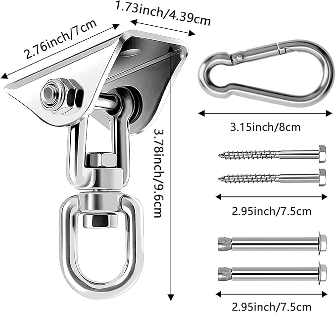 Heavy Duty Swing Hangers for Wooden Sets 1200 LB Capacity Hammock Hanger 360 Swivel Stainless Steel Swing Hardware Accessories for Porch Playground Yoga Heavy Bag Sliver | Pack of 5-VerdiqueGarden