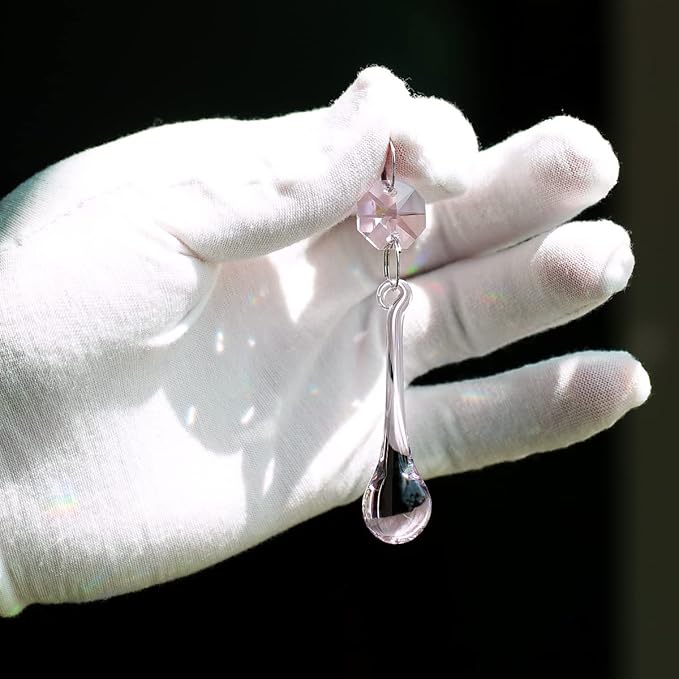 12pcs Raindrop Crystal Chandelier Prisms Parts, 53mm Hanging Crystals Beads for Chandeliers, Home Decoration (Pink)-VerdiqueGarden