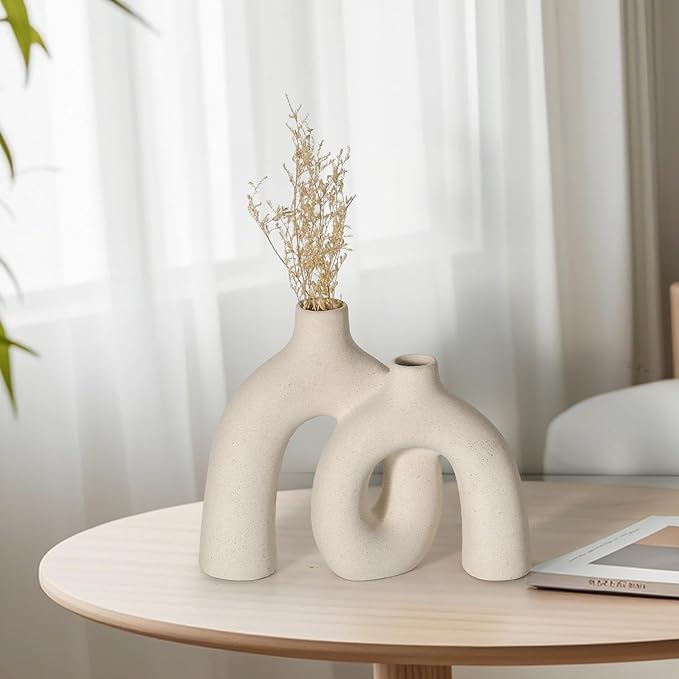 CEMABT Modern Nordic Boho Vase Set - Elegant Beige Matte Ceramic Home Decor for Living Room, Bookshelf, Mantel, Entryway Table & Console Décor | Shelf Decorations Gift-VerdiqueGarden