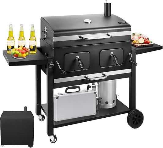 Kenadne Charcoal Grill Outdoor BBQ Grill, Extra Large Cooking Area 794 Square Inches with Two Individual & Adjustable Charcoal Tray, Foldable Side Tables for Outdoor Cooking grill Backyard-VerdiqueGarden