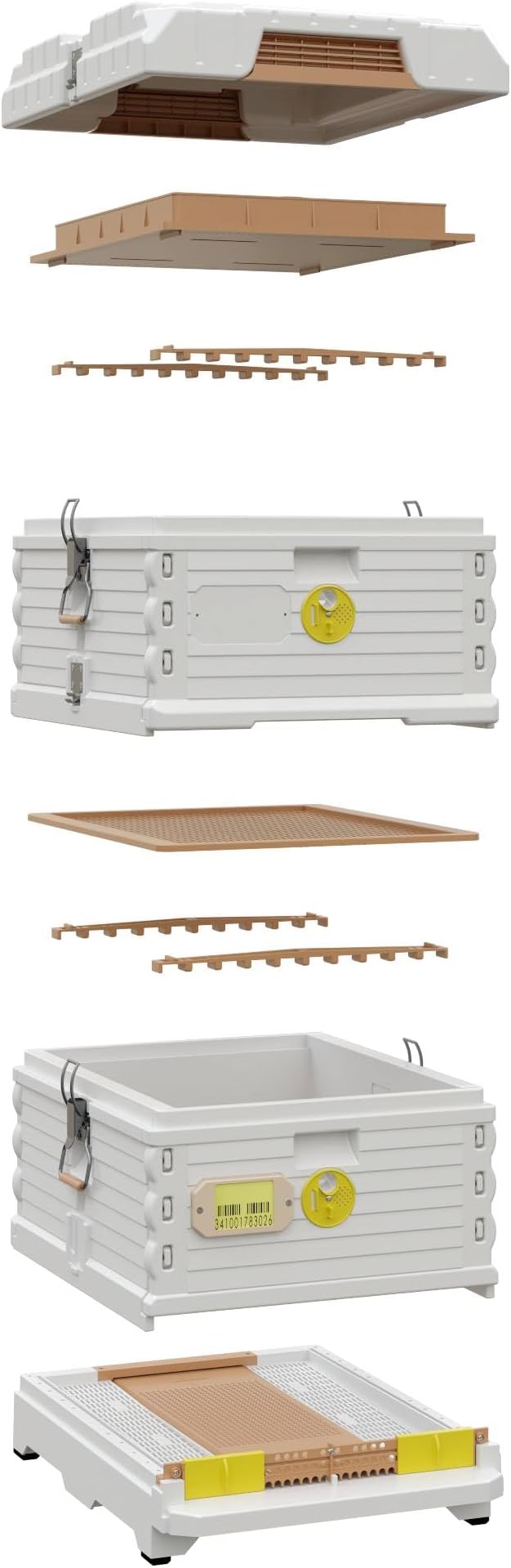 Ergo Insulated 10 Frame Bee Hive Set [NO Frames Included] (Double Deep, White Body Yellow Entrance)-VerdiqueGarden