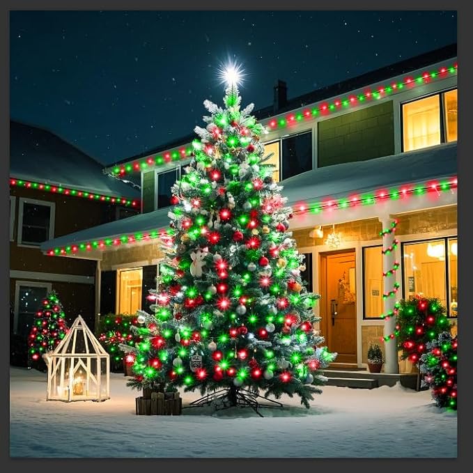 KNONEW 403FT 1000 LED Christmas String Lights Outdoor Green Wire Fairy Light 8 Modes & Timer Plug in Waterproof LED String Lights for Xmas Yard Tree Wedding Party Holiday Decorations (Red and Green)-VerdiqueGarden