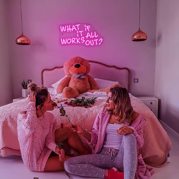 WLHOPE What If It All Works Out Neon Sign Pink Neon Signs for Wall Decor Dimmable Neon Lights LED Sign for Bedroom,Living Room,Bar,Party,Christmas,Birthday Gift-VerdiqueGarden