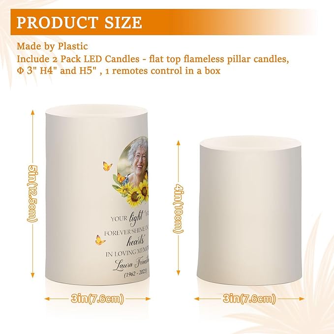 Vdsrup Flameless Candles Set of 2 Memorial Custom LED Candles with Timer Battery Operated Sunflower Candle Lights Flickering with Remote for Home Bedroom Decor-VerdiqueGarden