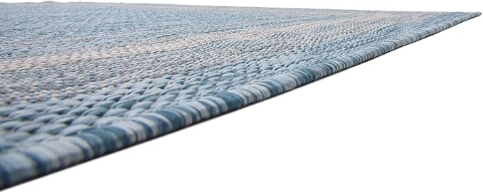 Unique Loom Outdoor Border Collection Area Rug - Soft Border (5' 1" x 8' Rectangle, Aquamarine/ Ivory)-VerdiqueGarden