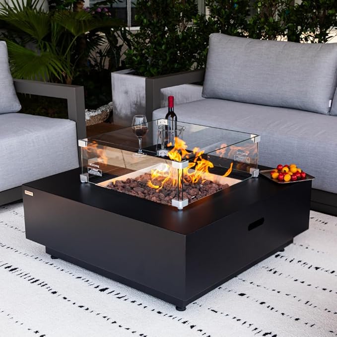 Ashton 36” Propane Fire Pit Smokeless Firepit Converts to Outdoor Gas Fire Pit for Outside Patio Firepit Table Includes Windscreen Rain & Tank Cover Lava Rocks Lid CSA Certified-VerdiqueGarden