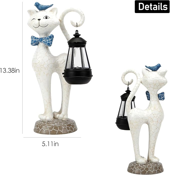 Solar Outdoor Garden Statues Light,Cat Figurines with Cute Birds Garden Sculpture Decor, Unique Christmas Gifts for Women, Men or Daughter, Housewarming Gifts and Yard Decoration-VerdiqueGarden