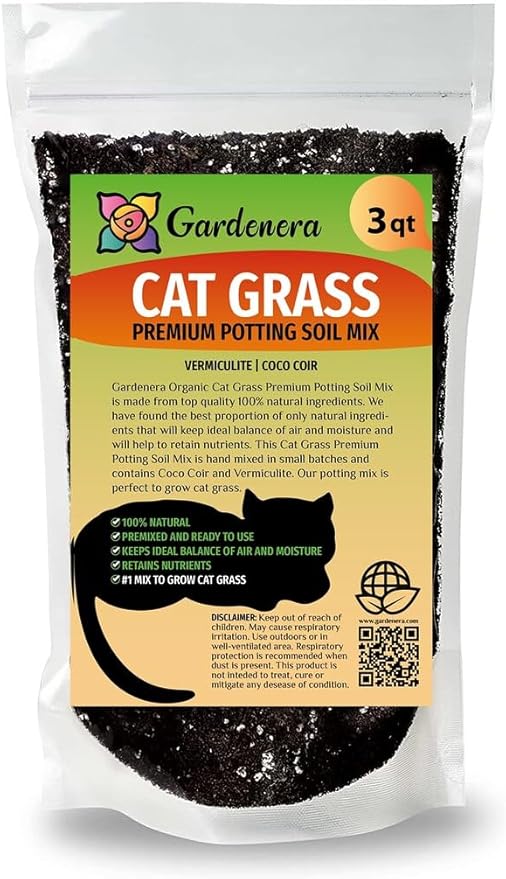 Cat Grass Potting Mix - Nurture Your Cat's Well-Being with This Specially Formulated Blend - 3 QUARTS-VerdiqueGarden