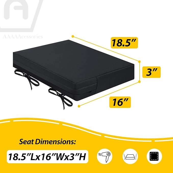 AAAAAcessories Outdoor Seat Cushions for Chairs, Waterproof, Fade-Resistant Patio Furniture Replacement Cushions, 18.5" x 16" x 3", Set of 4, Black-VerdiqueGarden