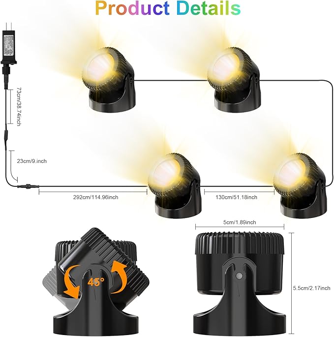 RGB Underwater Pond Lights, 20 Colors Dimmable Fountain Lights with Timer, IP68 Waterproof Underwater Submersible Led Lights with Remote Control for Outdoor Ponds Aquarium Garden Pool (Set of 4)-VerdiqueGarden