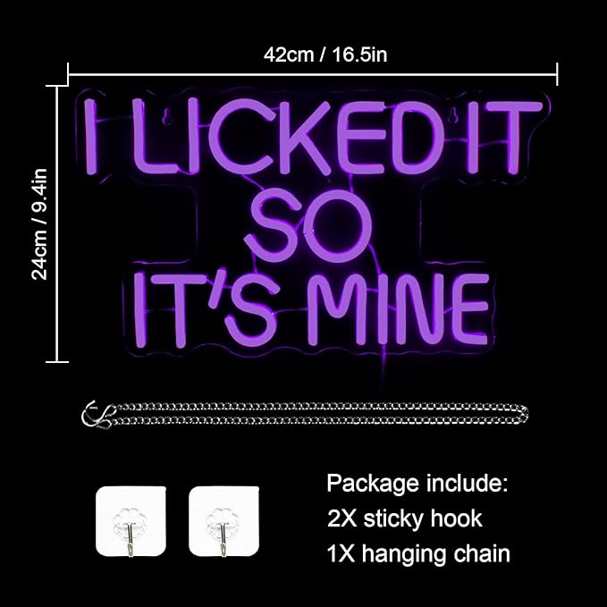WLHOPE I Licked It So It's Mine Neon Sign Purple LED Neon Signs for Wall Decor, USB Connectivity Sexy Licked Neon Light for Bedroom Home Bar Club Hotel Party,Ice Cream Shop Dessert Store Neon Decor-VerdiqueGarden