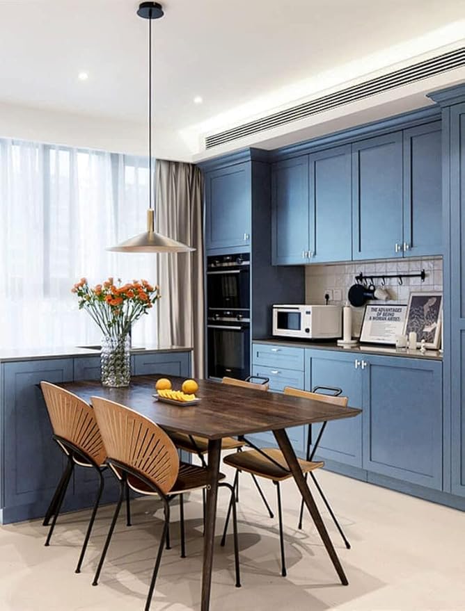 Dimoon 394''x17.7'' Blue Peel and Stick Wallpaper Contact Paper Modern Self Adhesive Wall Paper Removable Renter Friendly Textured Solid Color Shelf Cabinet Vinyl Roll (394''x17.7'',Blue Grey)-VerdiqueGarden