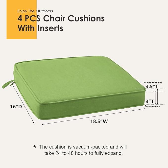 Outdoor Sunbrella Square Corner Seat Cushion, 18.5"x16"x3", Set of 4, Non Slip Seat Cushion Pads with Removable Cover for Patio Furniture, Garden Yard Lawn, Canvas Ginkgo-VerdiqueGarden