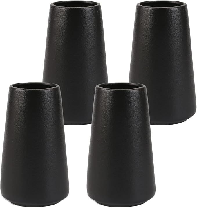 Simple Vase for Flowers Plants, Matte Vases for Modern Table Shelf Home Decor Wedding Boho Decor, 6" H Frosted Elegant Ceramic Vase for Pampas Grass Fluffy Stem Bouquet Lavender Flowers (Black, 4)-VerdiqueGarden