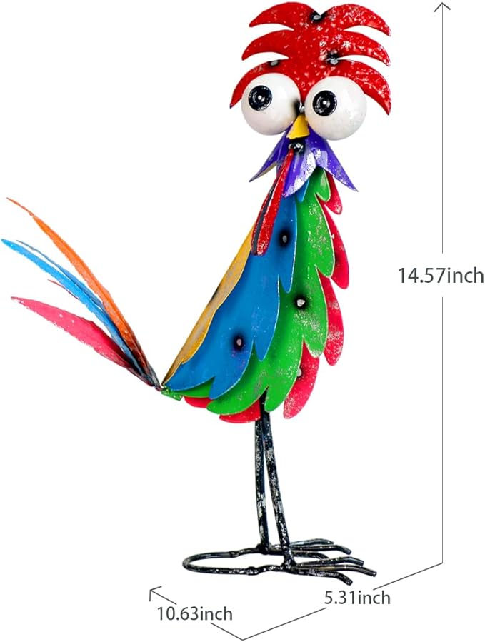 Natelf Outdoor Wacky Metal Rooster Yard Statue Decoration Roosters Decor Garden Statues Chicken Figurine Outside Decorations for Courtyard-VerdiqueGarden