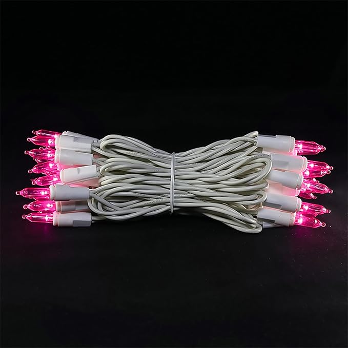 Pink LED Christmas Lights - 35 Count Pink Christmas String Lights for Small Tree, Crafts, Bedroom, Wedding, Indoor and Outdoor Valentines Day Decorations, 11 Feet White Wire, UL Certified, Connectable-VerdiqueGarden