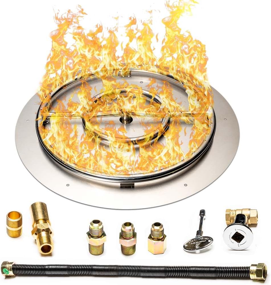 Fire Pit Burner Pan & Ring - Works with Liquid Propane - Stainless Steel Fire Pit Burner Kit 22-Inch Pan, 18-Inch Ring - 150,000 BTU Max-VerdiqueGarden