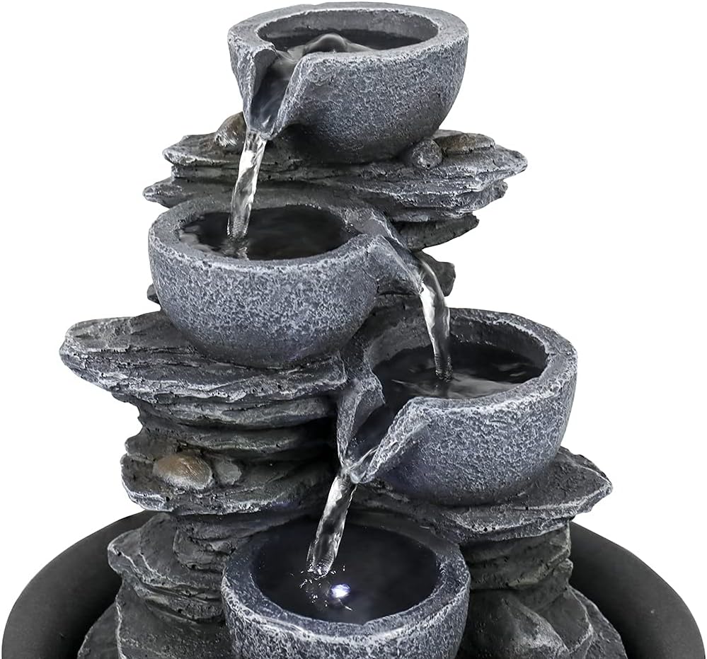 10.6inch Rock Indoor Water Fountain Zen Meditation Tabletop Fountain with LED Light for Home Office Bedroom-VerdiqueGarden