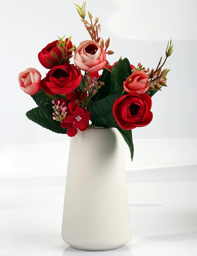 Simple Vase for Flowers Plants, Matte Vases for Modern Table Shelf Home Decor Wedding Boho Decor, 6" H Frosted Elegant Ceramic Vase for Pampas Grass Fluffy Stem Bouquet Lavender Flowers (White, 4)-VerdiqueGarden