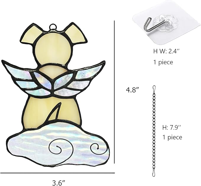Stained Glass Angel Wings Dog Memorial Gifts for Loss of Dog Sympathy Gift Suncatcher, Rainbow Bridge Pet Passing Away Remembrance in Memory, Dog Bereavement Gifts for Loss of Pet,Yellow-VerdiqueGarden
