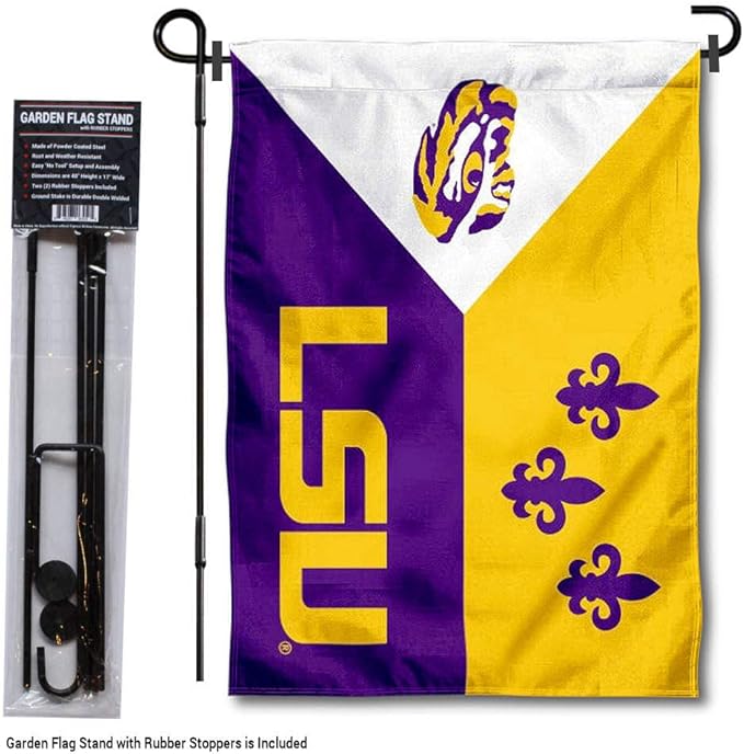 College Flags & Banners Co. Louisiana State LSU Tigers Acadian Garden Flag with Pole Stand Holder-VerdiqueGarden