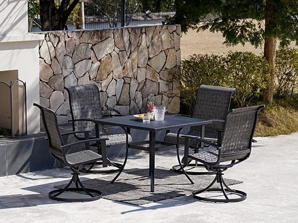 Grand patio Outdoor Swivel Dining Chairs 4-Piece Patio Dining Chairs Set Mesh Sling Patio High Back Swivel Rockers, Black & Grey Plaid-VerdiqueGarden